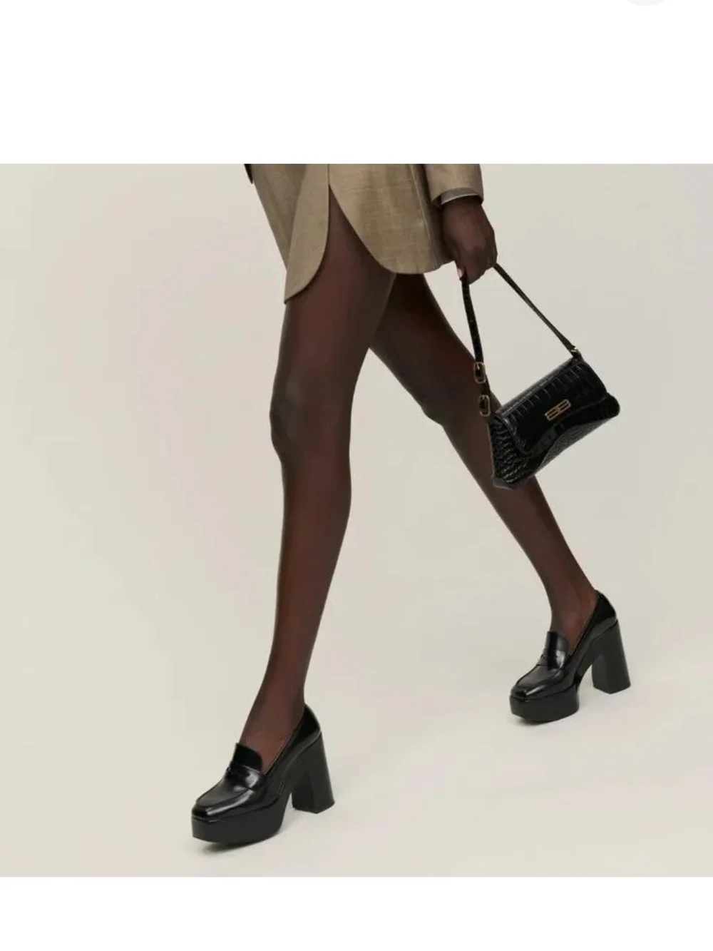 F5J Black Patent Platform Loafer Heels